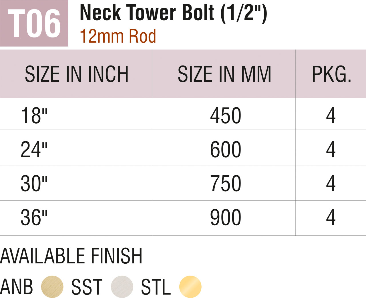 Brass Tower Bolts