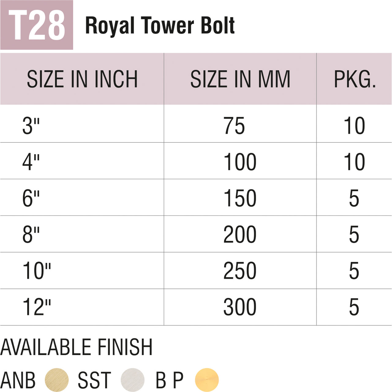 Brass Tower Bolts